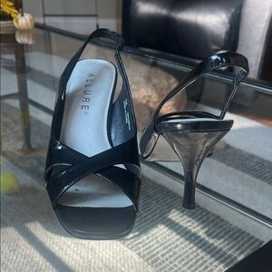 Allure Black Patent Strappy Heels